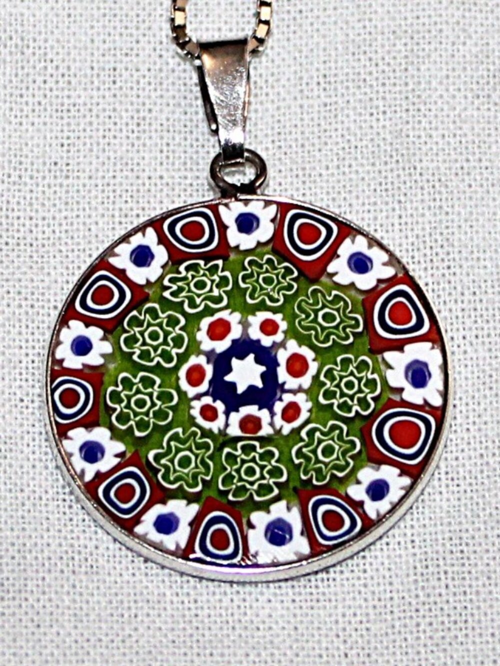 Sterling Silver Stefani St Jaques Millefiori Glass Medallion Necklace